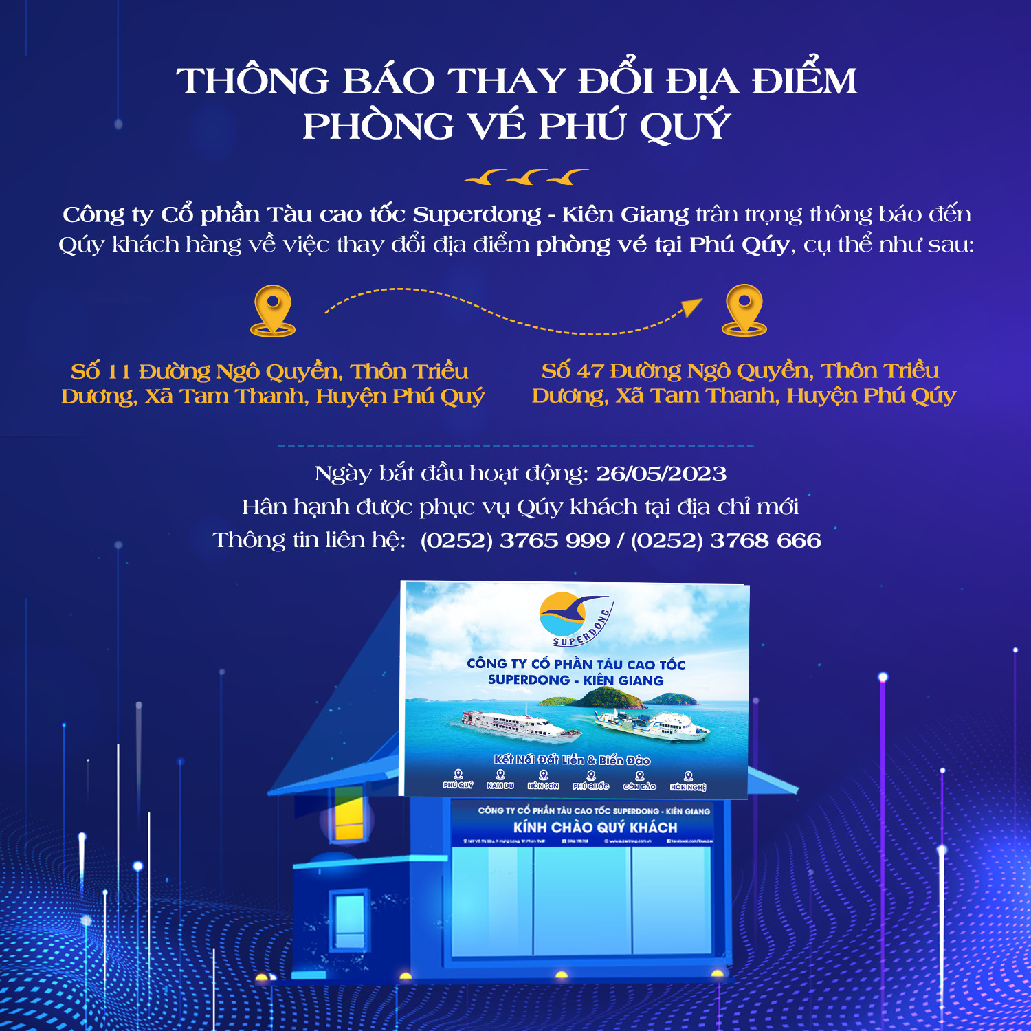 THÔNG BÁO: Superdong Thay Đổi Địa Điểm Phòng Vé Phú Quý