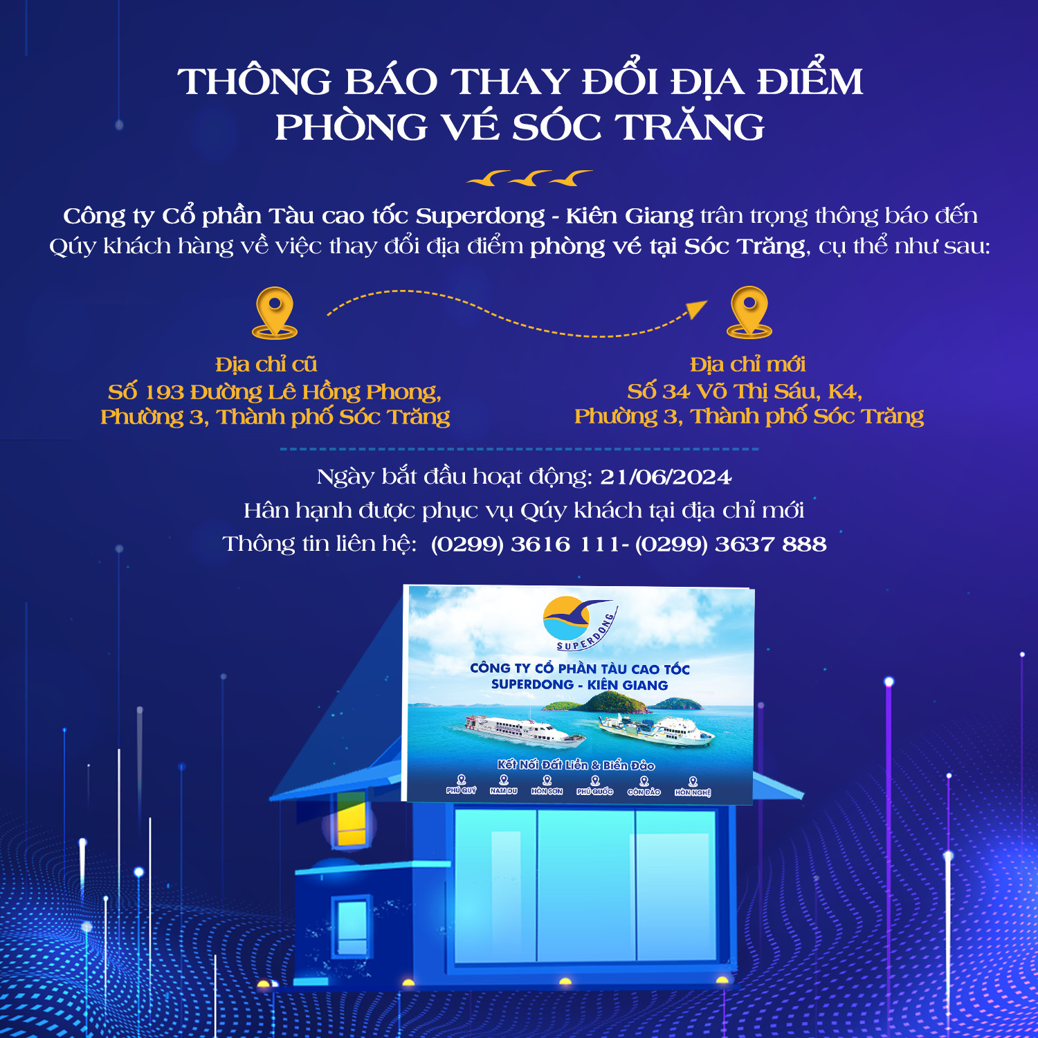 Thông Báo: Superdong Thay Đổi Địa Điểm Phòng Vé Sóc Trăng