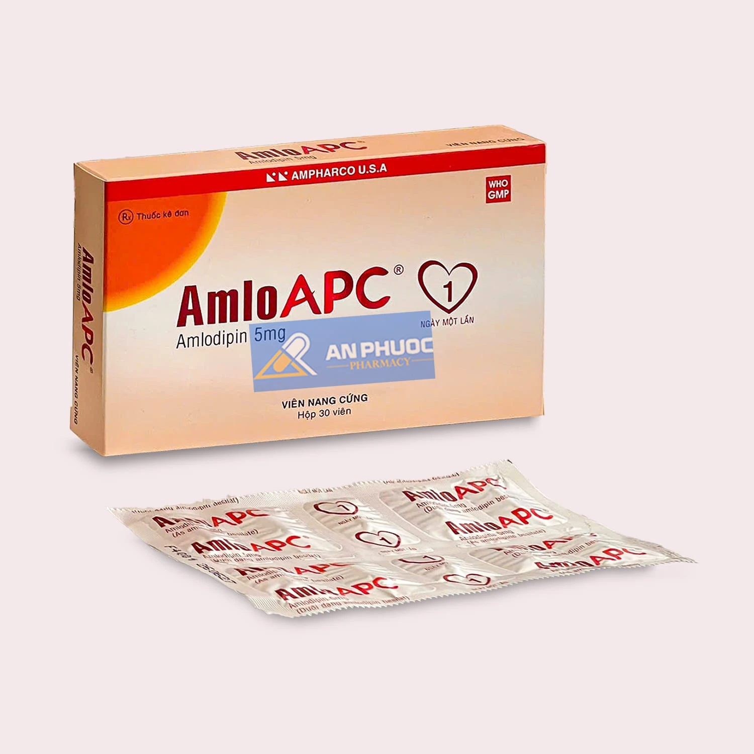 Thuốc AmloAPC® 5mg, (amlodipin), Hộp 30 viên