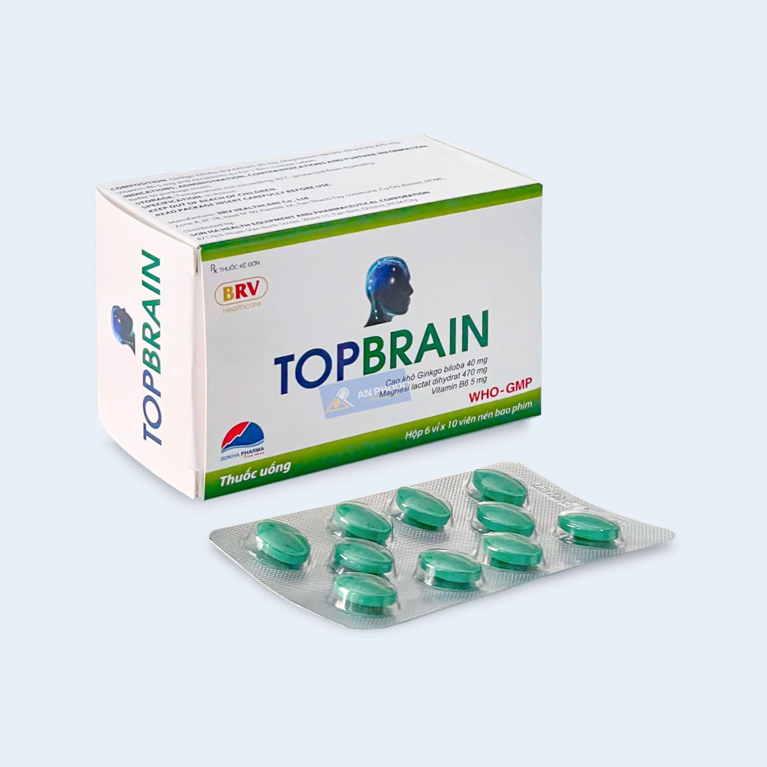 Thuốc bổ não Topbrain® (ginkgo biloba, B6, magnesi lactat dihydrat)